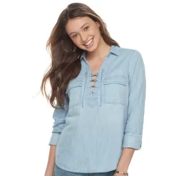 Juniors' SO® Lace-Up Chambray Shirt