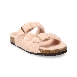 SO® Mesmerizing Girls' Faux-Fur Double Buckle Sandals