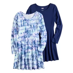 Girls 4-20 & Plus SO® 2-Pack Long-Sleeve Pattern Skater Dress
