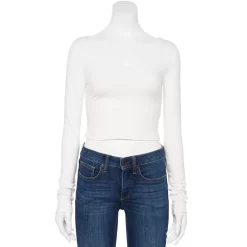 Juniors' SO® Long Sleeve Cropped Scoopneck Top