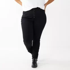 Juniors' Plus Size SO® High Rise Exposed Button Black Skinny Jeans