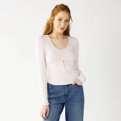 Juniors' SO® Cozy Cinch Front Top