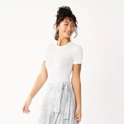 Juniors' SO® Short Sleeve Crewneck Ribbed Bodysuit