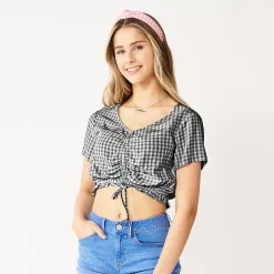 Juniors' SO® Short Sleeve Cinched Front Top
