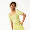 Juniors' SO® Smocked Waist Puff Sleeve Top 2 Juniors' SO® Smocked Waist Puff Sleeve Top -SO Juniors Fashion Clothing 5510719 Lime Floral