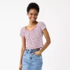 Juniors' SO® Lace-Up Tee -SO Juniors Fashion Clothing 5512512 Red Blue Multi Stripe