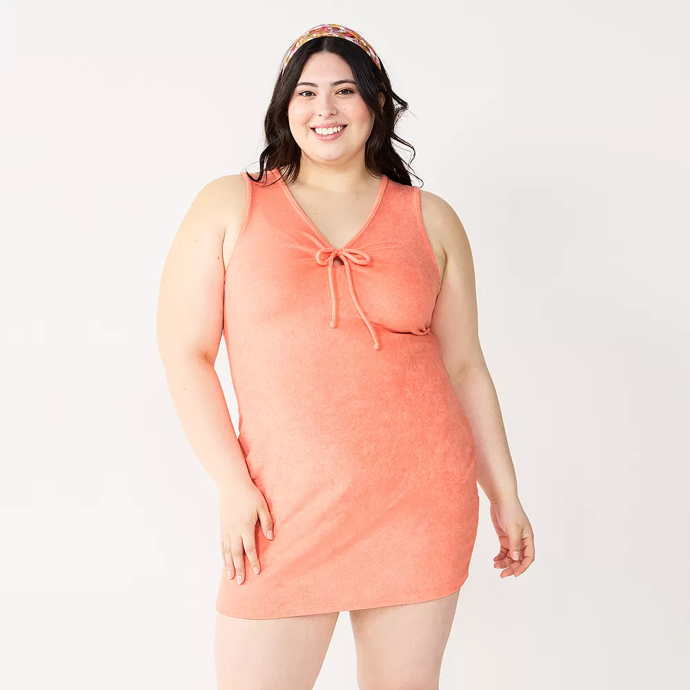 Juniors' Plus Size SO® Terry Cloth Cinched Keyhole Bodycon Mini Dress 3 Juniors' Plus Size SO® Terry Cloth Cinched Keyhole Bodycon Mini Dress