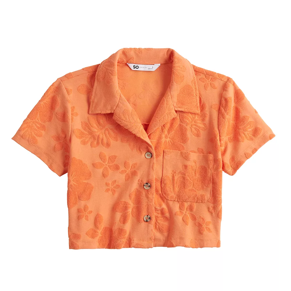Juniors' SO® Floral Terry Camp Shirt 5 Juniors' SO® Floral Terry Camp Shirt - Image 3