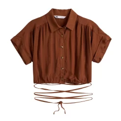 Juniors' SO® Cropped Tie Waist Camp Shirt -SO Juniors Fashion Clothing 5521559 ALT5