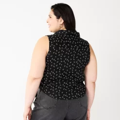 Juniors' Plus Size SO® Cropped Sleeveless Button Down Top -SO Juniors Fashion Clothing 5549541 ALT