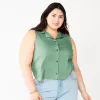 Juniors' Plus Size SO® Cropped Sleeveless Button Down Top -SO Juniors Fashion Clothing 5549541 Unique Green