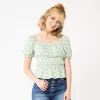 Juniors' SO® Ruffled Double Cinched Waist Top -SO Juniors Fashion Clothing 5551245 Green Check