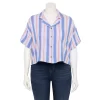Juniors' Plus Size SO® Cropped Button Down Shirt -SO Juniors Fashion Clothing 5552605 Blue Red Stripe
