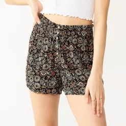 Juniors' SO® Print Button-Front Shorts
