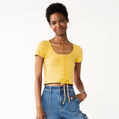 Juniors' SO® Cropped Front Lace-Up Top