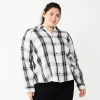 Juniors' Plus Size SO® Long Sleeve Button Down Shirt -SO Juniors Fashion Clothing 5566167 Grey Black Plaid