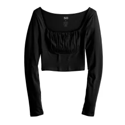 Juniors' SO® Ruched Solid Crop Top -SO Juniors Fashion Clothing 5568479 ALT5