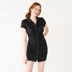 Juniors' SO® Ruched Button-Down Bodycon Dress