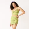 Juniors' SO® Lace Trim Print Mini Skirt -SO Juniors Fashion Clothing 5571676 Green Geo Floral