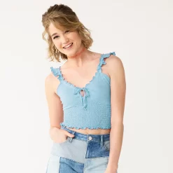 Juniors' SO® Smocked Front-Tie Tank Top