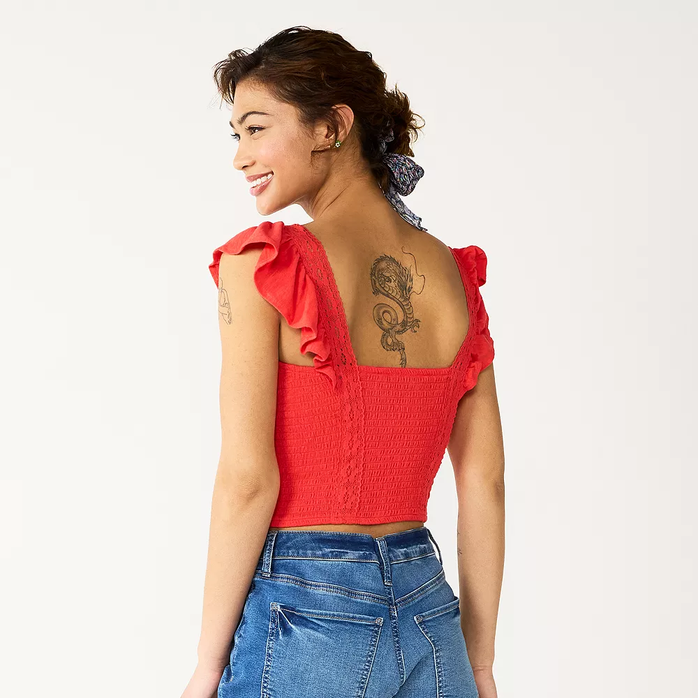 Juniors' SO® Crochet Trim Smocked Top 4 Juniors' SO® Crochet Trim Smocked Top - Image 2