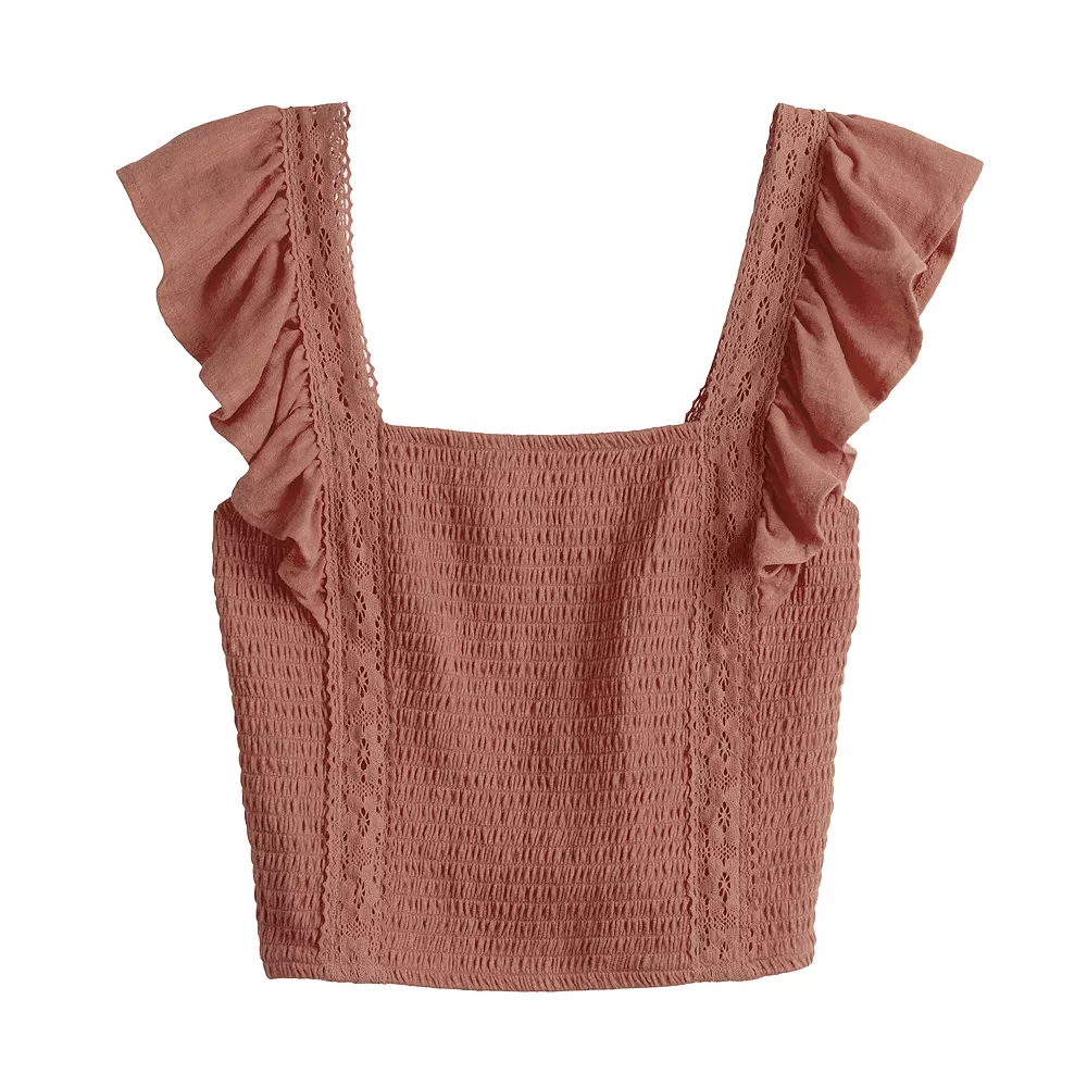 Juniors' SO® Crochet Trim Smocked Top 5 Juniors' SO® Crochet Trim Smocked Top - Image 3