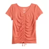 Girls 6-20 SO® Short Sleeve Cinch Front Tee In Regular & Plus -SO Juniors Fashion Clothing 5574804 Oak Orange