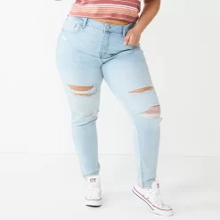 Juniors' Plus Size SO® Destructed High-Rise Skinny Jeans