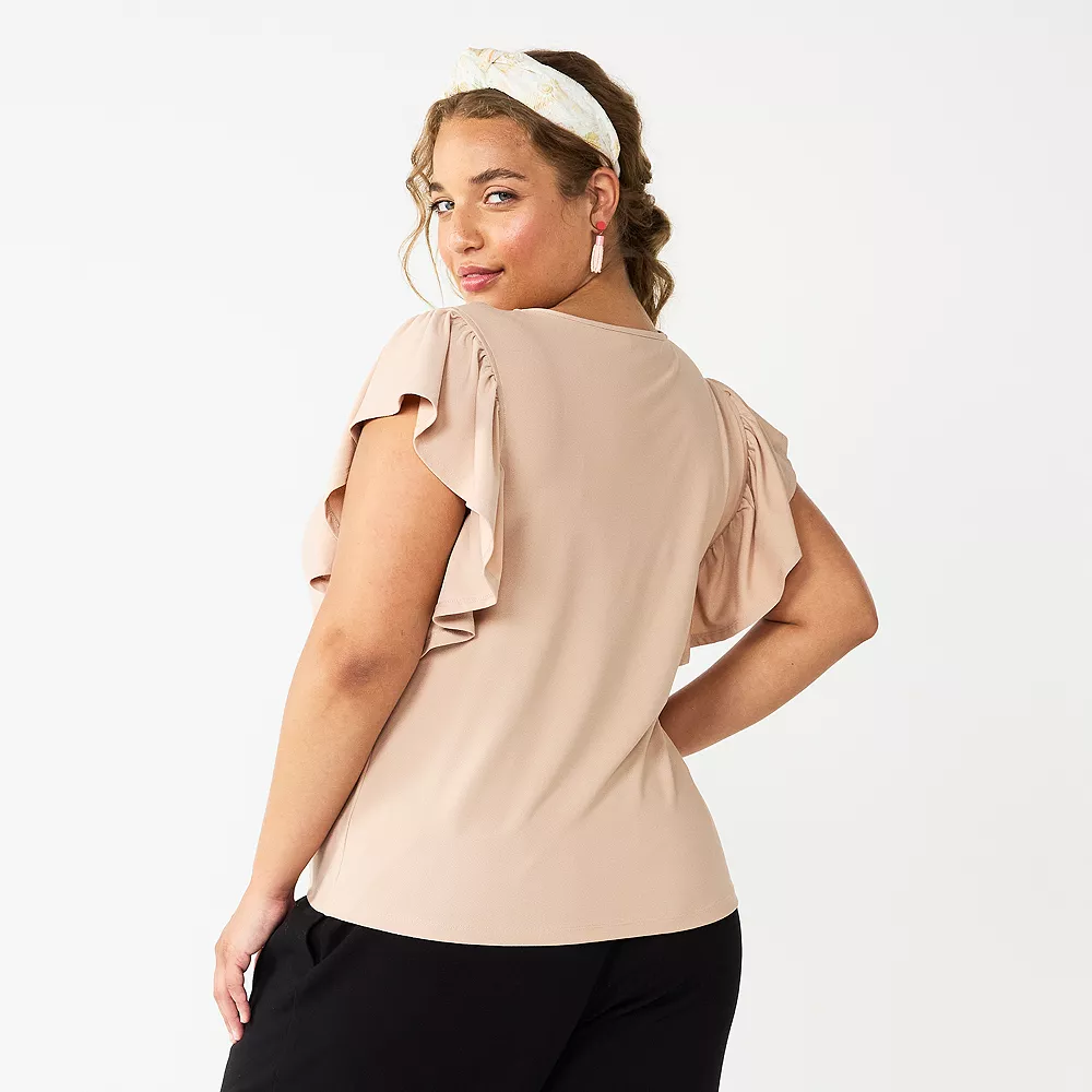 Juniors' Plus Size SO® Flutter Sleeve Keyhole Top 4 Juniors' Plus Size SO® Flutter Sleeve Keyhole Top - Image 2