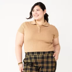 Juniors' Plus Size SO® Ribbed Cropped Polo