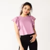 Juniors' SO® Boxy Flutter Sleeve Tee -SO Juniors Fashion Clothing 5588442 Evelyn Purple