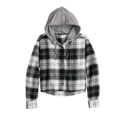 Juniors' SO® Cropped Plaid Button Down Hoodie -SO Juniors Fashion Clothing 5610312 ALT5