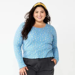 Juniors' Plus Size SO® Basic Thermal Cropped Tee