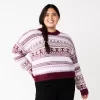 Juniors' Plus Size SO® Fuzzy Cropped Print Sweater -SO Juniors Fashion Clothing 5666507 Purple Maroon Geo