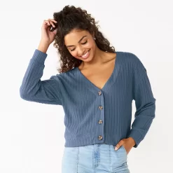 Juniors' SO® Cropped Button-Front Cardigan