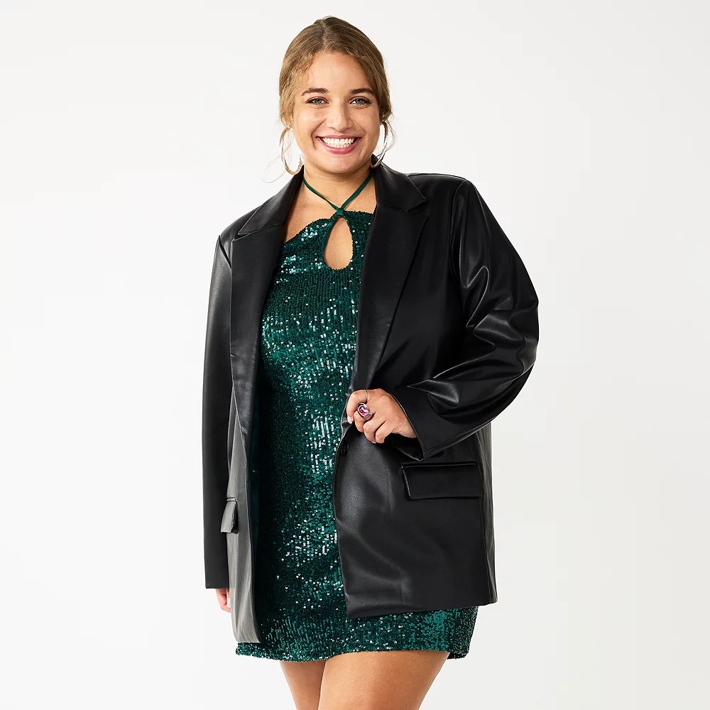 Juniors' Plus Size SO® Oversized Faux-Leather Blazer 3 Juniors' Plus Size SO® Oversized Faux-Leather Blazer