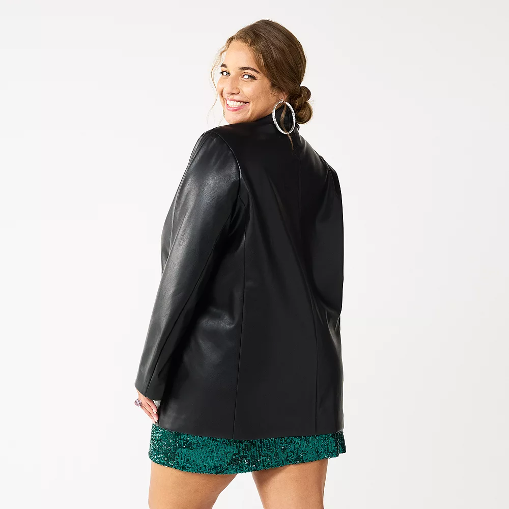 Juniors' Plus Size SO® Oversized Faux-Leather Blazer 4 Juniors' Plus Size SO® Oversized Faux-Leather Blazer - Image 2