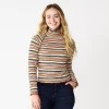 Juniors' SO® Cozy Mockneck Top -SO Juniors Fashion Clothing 5703731 Red Yellow Stripe