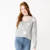 Juniors' SO® Printed V-Neck Pullover Sweater -SO Juniors Fashion Clothing 5726959 Gray Stars
