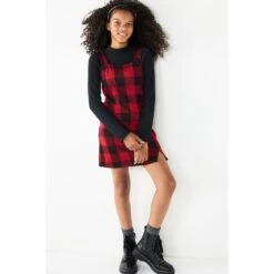 Girls 6-20 SO® Mock Neck Top & Plaid Shift Mini Dress Set In Regular & Plus -SO Juniors Fashion Clothing 5747508 ALT9