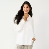 Juniors' SO® Oversized Textured Button Front Top -SO Juniors Fashion Clothing 5817274 Ivory
