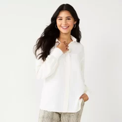 Juniors' SO® Oversized Textured Button Front Top