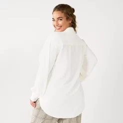 Juniors' Plus Size SO® Oversized Textured Button Front Top 5 Juniors' Plus Size SO® Oversized Textured Button Front Top -SO Juniors Fashion Clothing 5817275 ALT