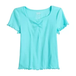 Girls 6-20 SO® Cinch Front Lettuce Hem Tee In Regular & Plus