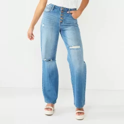 Juniors' SO® Exposed Button Wide-Leg Jean Pants