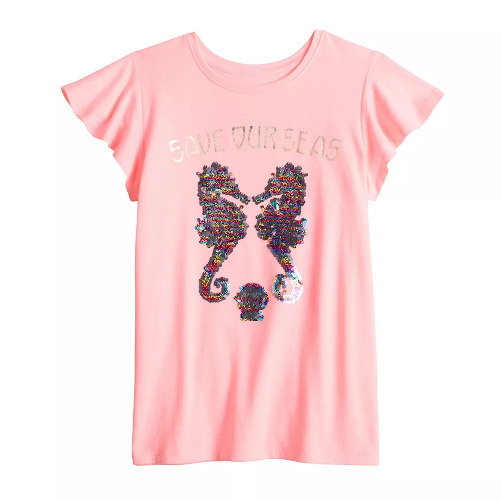 Girls 6-20 SO® Ruffle Sleeve Flip Sequin Graphic Tee In Regular & Plus Size 3 Girls 6-20 SO® Ruffle Sleeve Flip Sequin Graphic Tee In Regular & Plus Size