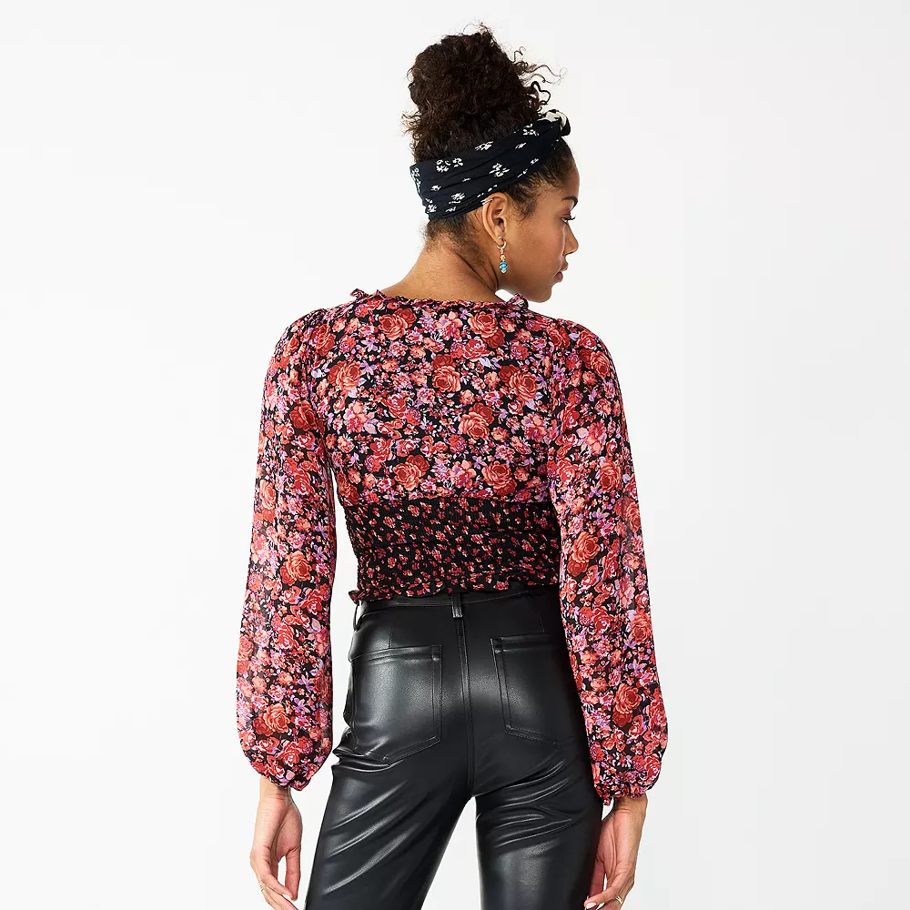 Juniors' SO® Mixed-Print Corset Blouse 4 Juniors' SO® Mixed-Print Corset Blouse - Image 2