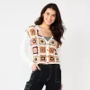 Juniors' SO® Cropped Patchwork Square Cardigan