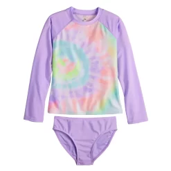 Girls 4-16 SO® Tie Dye Rashguard Top & Bottoms Swimsuit Set