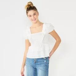 Juniors' SO® Ruffle Tiered Eyelet Blouse